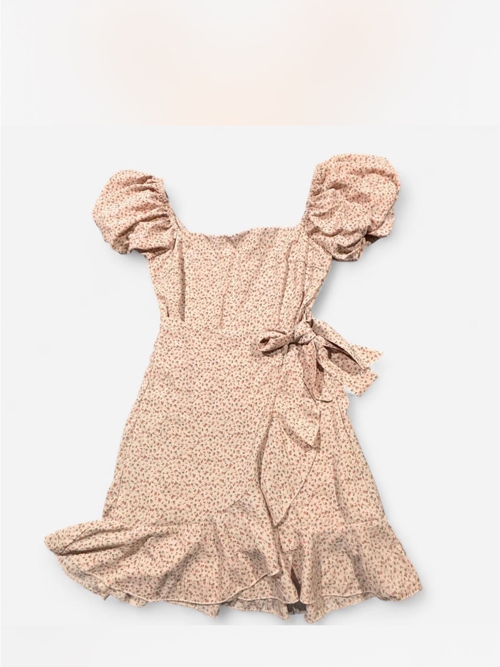 Princess Polly Light Pink Floral Puff-Sleeve Wrap Dress